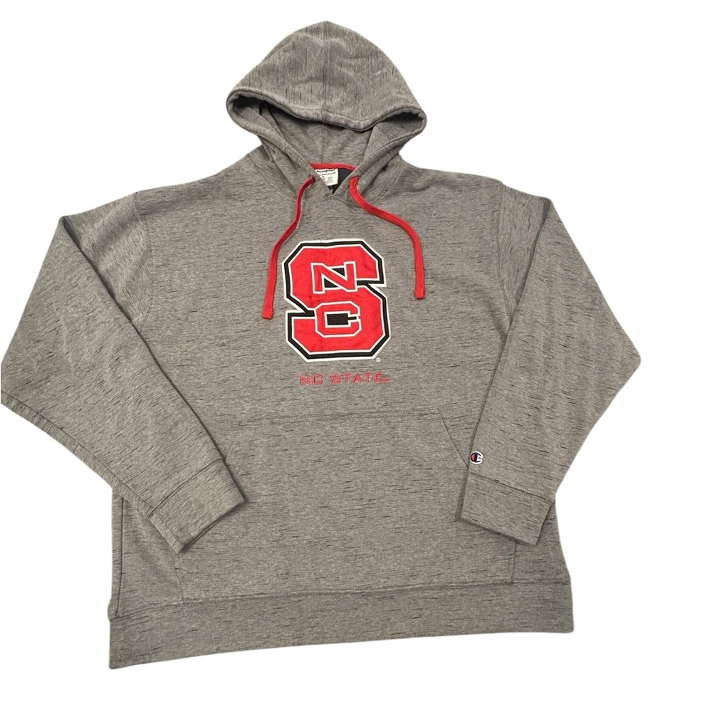 Champion Gray Hoodie with Red NC State Logo